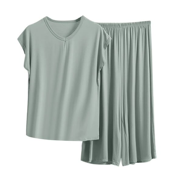 HWRETIE Pajama Set,Women Pajama Set Solid Color Sleeveless Suspender Vest with Shorts Summer Modal Two Piece Loose Comfortable Home Clothes Sleepwear Green （9XL）