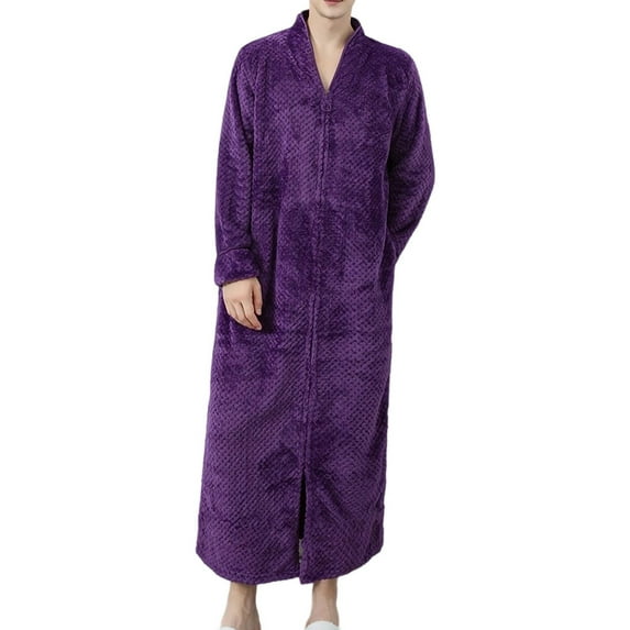 UTTOASFAY Plus Size Robe Men Casual Extended Warm Flannel Nightgown Solid Color Home Clothes Nightgown Purple, Comfortable Indoor Wear