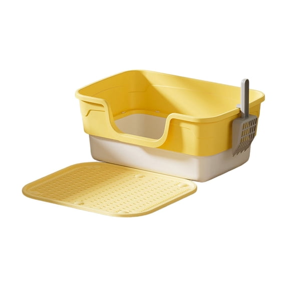 HWRETIE Semi Enclosed Cat Litter Box High Sided Splash Proof Cat Toilet Spacious Open Top Design with Scoop for Cats Under 20 Pounds Easy Clean Litter Tray