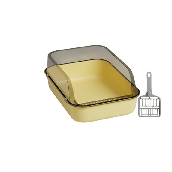 HWRETIE Semi Enclosed Cat Litter Box with Top Entry Lid High Sides Odor Control Covered Cat Toilet with Scoop Filter Splash Resistant Litter Tray for Indoor Cats