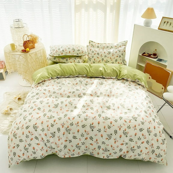 HWRETIE Soft 4 Piece Bedding Set Dormitory Comforter Sheet Pillowcases Fresh Pattern Student Bed Set Suitable for Twin and Full Beds