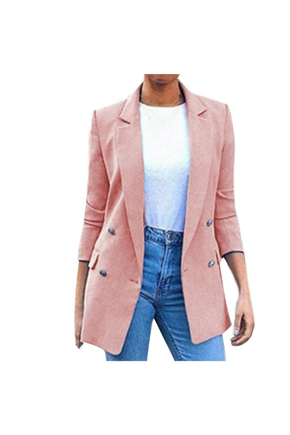 Suits Womens Blazer Womens Pocket office Blazer Draped Front Cardigan Jacket Work Suit Blazers for Women Pink