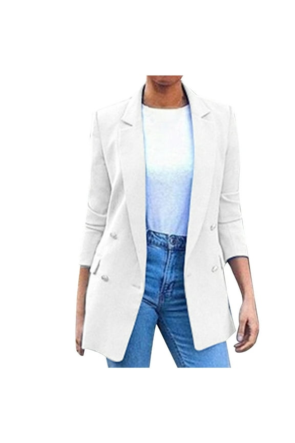 Suits Womens Blazer Womens Pocket office Blazer Draped Front Cardigan Jacket Work Suit Blazers for Women White