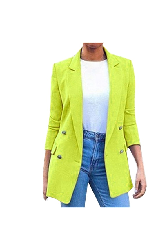 Suits Womens Blazer Womens Pocket office Blazer Draped Front Cardigan Jacket Work Suit Blazers for Women Yellow