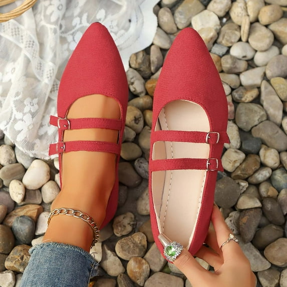 HWRETIE Summer Flat Shoes for Women Women Fashionable Casual Versatile Breathable Spring and Summer Comfortable Flat Shoes Red