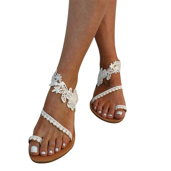 HWRETIE Lace-Up Roman Sandals with Flat Sole for Summer Summer Sandals for Women Slip-On Flat Shoe Female Open Toe Slip-On Beach Slipper