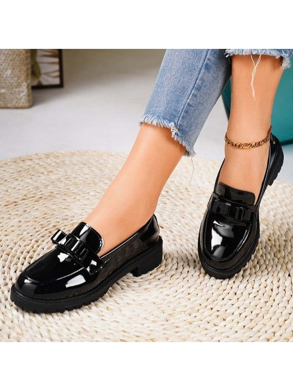 Tassel Flat Shoes Women Fashionable Casual Versatile Patent Leather Shiny Spring and Summer Loafers Black