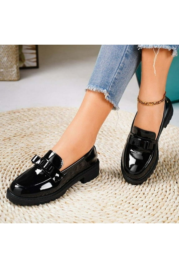 HWRETIE Tassel Flat Shoes Women Fashionable Casual Versatile Patent Leather Shiny Spring and Summer Loafers Black
