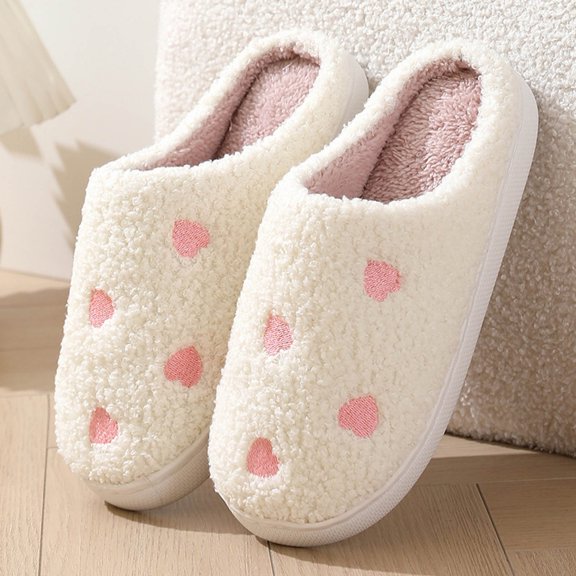 HWRETIE Cartoon Heart House Shoes - New Comfortable Home Cute Winter Slippers Men and Women Couples Thick Sole Warm Slippers Memory Foam Indoor Slide Slippers