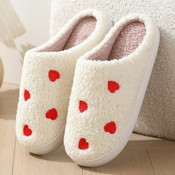 HWRETIE Cartoon Heart House Shoes - New Comfortable Home Cute Winter Slippers Men and Women Couples Thick Sole Warm Slippers Memory Foam Indoor Slide Slippers