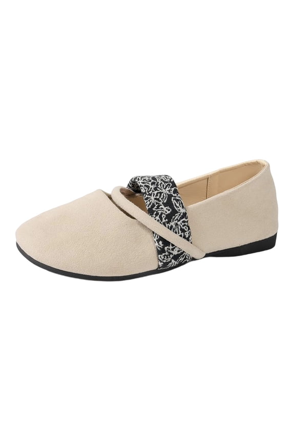 Women Flats Round Toe Double Strap Plus Size Casual Lightweight Comfortable Spring Summer Walking Shoes Beige