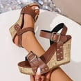 thumbnail image 1 of HWRETIE Women's Belt Buckle High Heel Sandals - Fish Mouth Open Toe Party Shoes With Thick Chunky Heel,Summer Evening Dress Sandals Navy/43, 1 of 9