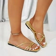 thumbnail image 1 of HWRETIE Women's Flat Sandals Fashion Thin Straps Slip-On Summer Casual Slides Open Toe Lightweight Breathable Comfort Shoes for Beach Outdoor Walking Gold, 1 of 6
