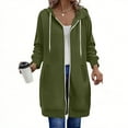thumbnail image 1 of HWRETIE Women's Hoodie Sweatshirt Fashion Casual Solid Color Long Sleeve Jacket Top Ladies' Loose Fit Comfortable Double Zipper Outerwear Stylish Daily Wear Sportswear Army Green, 1 of 9