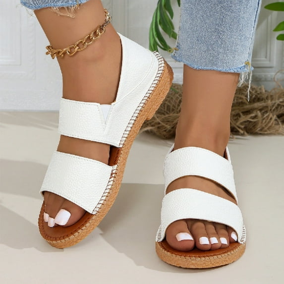 HWRETIE Trendy Women's Open-Toe Sandals,Lightweight Breathable Strappy Sandals for Spring,Durable Summer Sandals for Ultimate Comfort White/9.5(43)