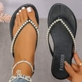 thumbnail image 1 of HWRETIE Women's Pearl Thong Flip-Flops Flat Sandals Summer Fashion Casual Slippers Solid Color Beach Comfort Shoes for Vacation Daily Use Black, 1 of 9