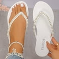 thumbnail image 1 of HWRETIE Women's Pearl Thong Flip-Flops Flat Sandals Summer Fashion Casual Slippers Solid Color Beach Comfort Shoes for Vacation Daily Use White, 1 of 9