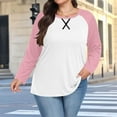 thumbnail image 1 of HWRETIE Women's Plus Size Sweatshirt Casual Chest Print Solid Color Round Neck Pullover Loose Long Sleeved Raglan Top Pink, 1 of 6