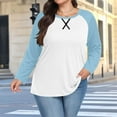 thumbnail image 1 of HWRETIE Women's Raglan Shirt Casual Chest Print Solid Color Round Neck Pullover Loose Long Sleeved Raglan Top Plus Size Light Blue, 1 of 6