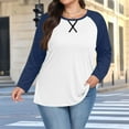 thumbnail image 1 of HWRETIE Women's Raglan Shirt Casual Chest Print Solid Color Round Neck Pullover Loose Long Sleeved Raglan Top Plus Size Navy, 1 of 6
