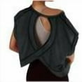 thumbnail image 1 of HWRETIE Women's Round Neck Yoga T-shirt Short Sleeve Workout Top Back Hollow Design Solid Color Casual Activewear X-Ray Chest Sports Tee Black, 1 of 7