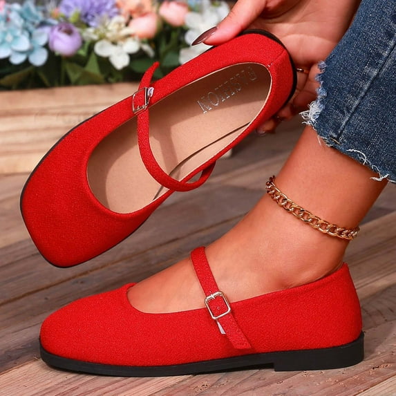 HWRETIE Women's Square Toe Wedge Sandals Flat Heel Fashion Shoes, Casual Spring Summer Slip-On Comfortable Platform Sandals, All-Match Open Toe Lightweight Shoes for Women Daily Wear Red