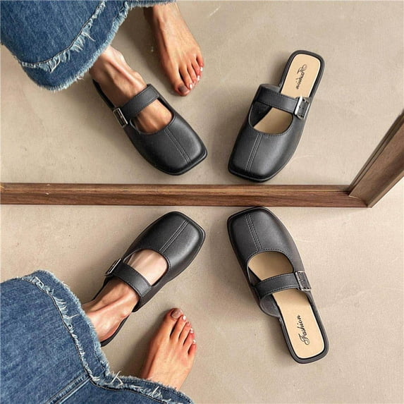 HWRETIE Women's Vintage Closed Toe Sandals Fashion Summer Casual Outdoor Flat Slide Shoes Comfort All-Match Daily Wear for Vacation Beach Use Black