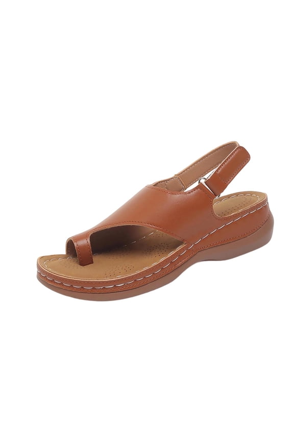 Women's Wedge Sandals Open Toe Thick Sole Platform Solid Color Summer Casual Comfortable Walking Sandals Brown