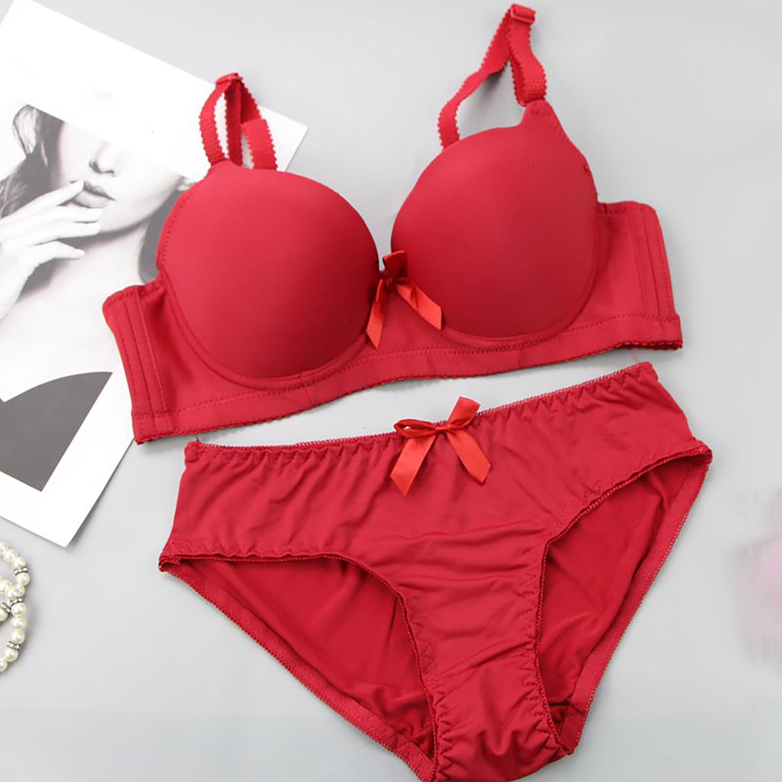 HWRETIE Womens Bras Plus Size Clearance Savings Lingerie Set Sexy Bra and  Panties Summer Sthin Lingerie Set Rollbacks Red 2XL