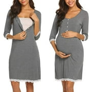 Flash Deals！LoyisViDion Womens Maternity Dresses Clearance,Pregnant Women Clothes Half Sleeve Maternity Breastfeeding Casual Lace Dress/Gray 12(Xxl)