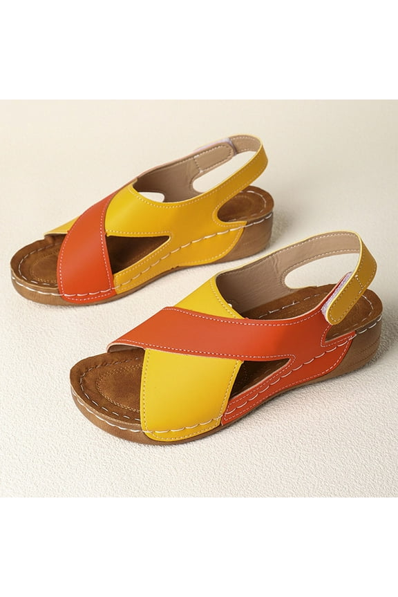 Womens Sandals Innovative Fashion Casual Summer New Wedge Heel Outdoor Sandals Featuring Contrast Color & Breathable Velcro Thick Sole – Engineered Comfort And Stylish Urban Orange/41