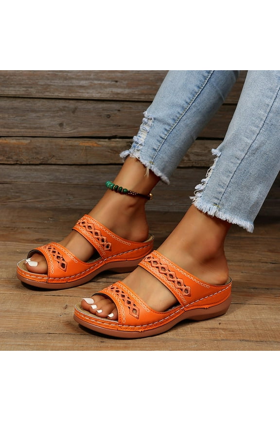 HWRETIE Womens Sandals Wedge,Women's Ladies Fashion Casual Sandals s Shoes Outdoor Slippers Gifts for Men/Women Orange 4.5(35)