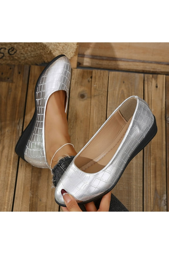 Womens Slippers Classic Fashion Casual Spring & Summer New Solid Color Pointed Toe Wedge Heel Bean Shoes – Designed With Precision,Offering A Refined Look And Reliable All-Day Silver/43