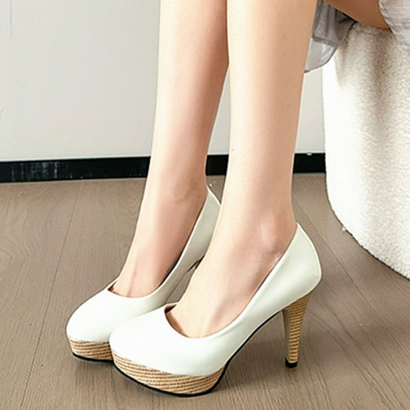 HWRETIE Womens Slippers Elegant Fashion Casual Spring & Summer New Round Toe Shallow Mouth Slip-On High Heels – Combining Slim Heel Design With A Soft Footbed Settings White/42