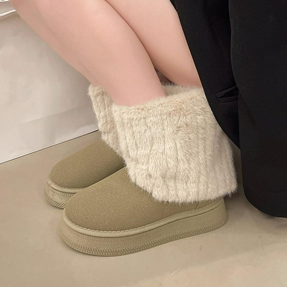 HWRETIE Womens Winter Snow Boots,Fur Lined Warm Shoes,Waterproof Ankle Boots,Outdoor Booties,Comfortable Shoes for Women Khaki(40)