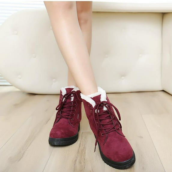 HWRETIE Women's Winter Snow Boots Casual Warm Flat Ankle Boots Soft Cotton Shoes,Cozy Plush Lining Anti-Slip Sole Comfortable Outdoor Winter Fashion Boots