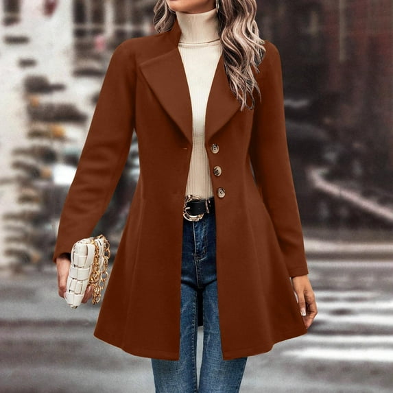 HWRETIE Wool Sweater Coat Women's Solid Color Fall and Winter Lapel Slim Woolen Woolen Sweater Fashionable Temperament Jacket Fashion Blazer