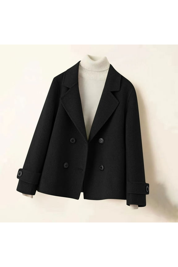 Woolen Blazer Women's Long-sleeved Solid Color Lapel Double-breasted Short Coat Fall Short Coat
