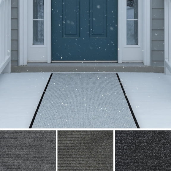 HWTER 3' X 6' Grey - Heavy Duty Ribbed Indoor Outdoor Runner Rug, Waterproof NonSlip Vinyl Backing, Custom Lengths and 4 Widths for Weatherproof Entryway, Hallway, Garage, Commercial Use