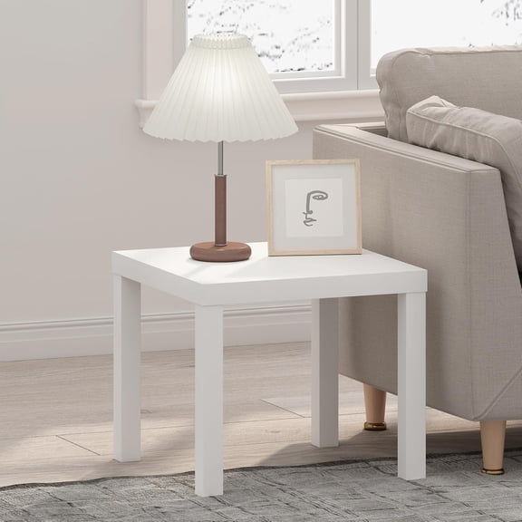 HWTER Classic Side Table, Square Modern End Table with 1.8 Thick Tabletop, Simple Night Stand, Bedside Table, Toolless Assembly, for Living Room, Bedroom, Plain White