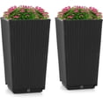 thumbnail image 1 of HWTER Set of 2 Tall Planters for Outdoor Indoor, 22.5" Rattan Planter Pots with Drainage Hole & Self Watering Tray, Wicker Look Flower Pots for Front Door Porch Patio Balcony (Black), 1 of 9