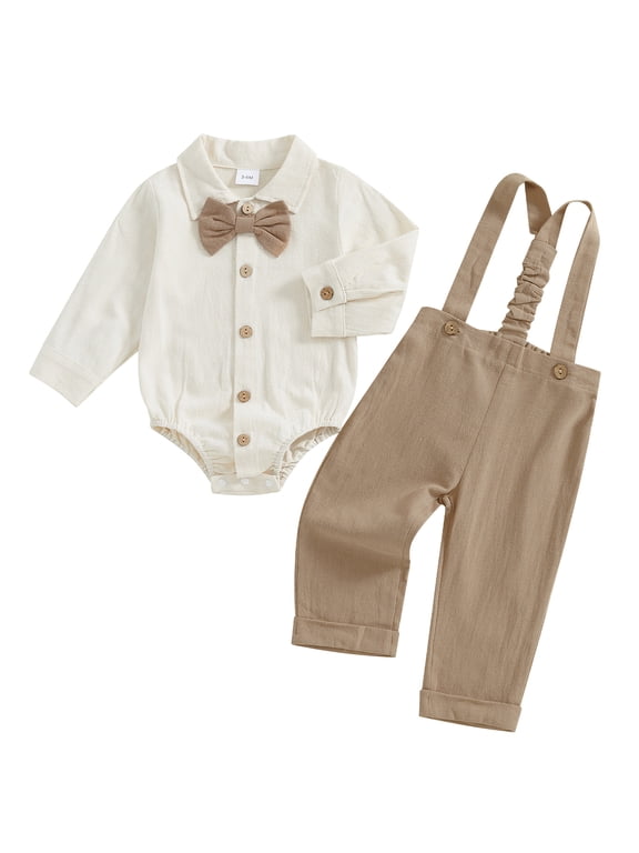 Baby Boy Clothes Suit Bowtie Dress Romper+Suspender Pants Overalls Sets Gentleman Outfits