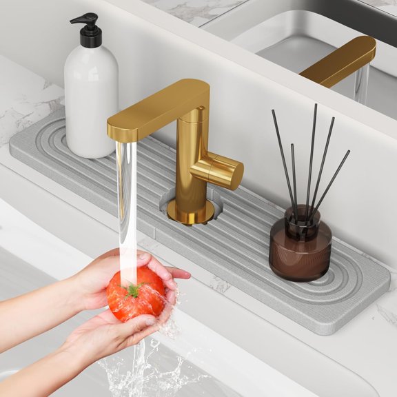 HWYUTDSAQR-15.8'' Stone Faucet Mat for Kitchen Sink [Super Absorbent, 30s Quick Drying] Water Absorbing Stone Tray for Sink Stone Mat for Kitchen Sink Stone Quick Dry Around Faucet Diatomite Stone Si