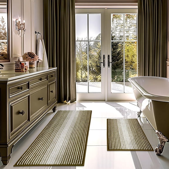 HWYUTDSAQR-Bathroom Rugs and Mats Sets, 2 Piece Thick Absorbent Chenille Bath Mat Rug Set Non Slip, Soft Shaggy Bath Room Floor Mats for Bathroom, Machine Washable (Coyote Brown, 20" x 47" Plus 20" x