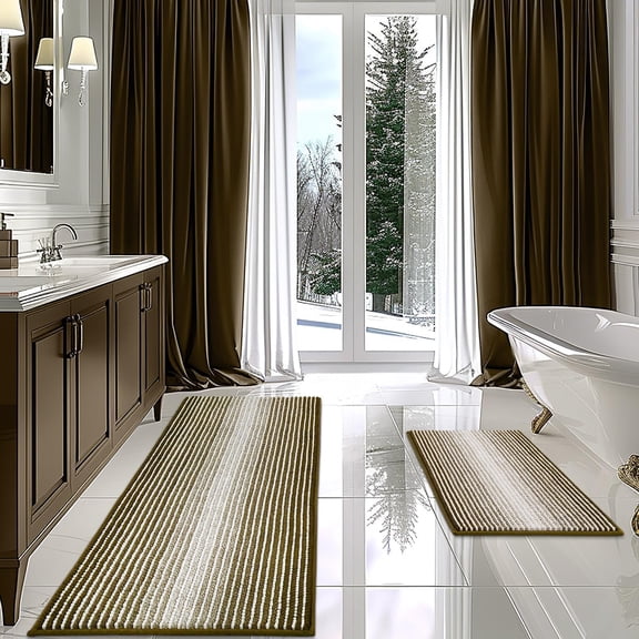 HWYUTDSAQR-Bathroom Rugs and Mats Sets, 2 Piece Thick Absorbent Chenille Bath Mat Rug Set Non Slip, Soft Shaggy Bath Room Floor Mats for Bathroom, Machine Washable (Coyote Brown, 20" x 60" Plus 20" x