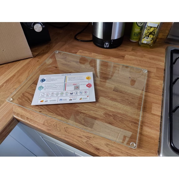 HWYUTDSAQR-Glass Cutting Board 16"x12": Tempered Glass Kitchen Counter Protector - Durable- Scratch-Resistant, Heat-Proof - Clear Design