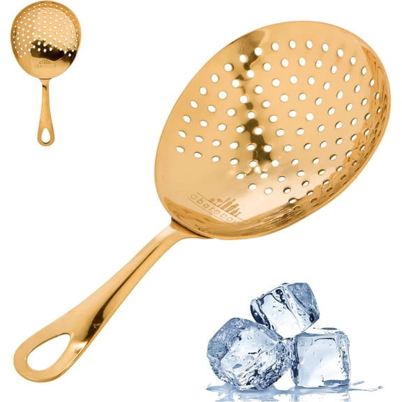 HWYUTDSAQR-Gold Julep Strainer, Premium 304 Stainless Steel Cocktail Strainer with Rounded Handle, Bartender Mixing Tool for Home and Professional Bars, Fits Shakers and Mixing Glasses