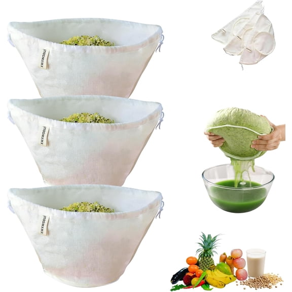 HWYUTDSAQR-Organic Cotton Cheesecloth Bags, Reusable Nut Milk Bag, 100% Cotton Fine Mesh Strainer Bag for Cooking, Baking, Juicing, Cheese Making (Large-3 Pack)