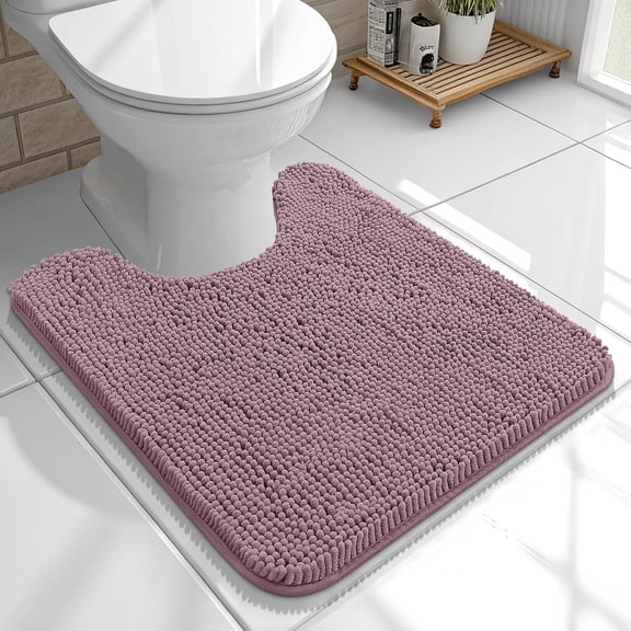 HWYUTDSAQR-Toilet Rugs U-Shaped 20x20, Extra Soft Absorbent Chenille Contour Bathroom Rugs for Toilet, Dry Quickly, Machine Washable, Non-Slip Bath Mat, Deep Plum