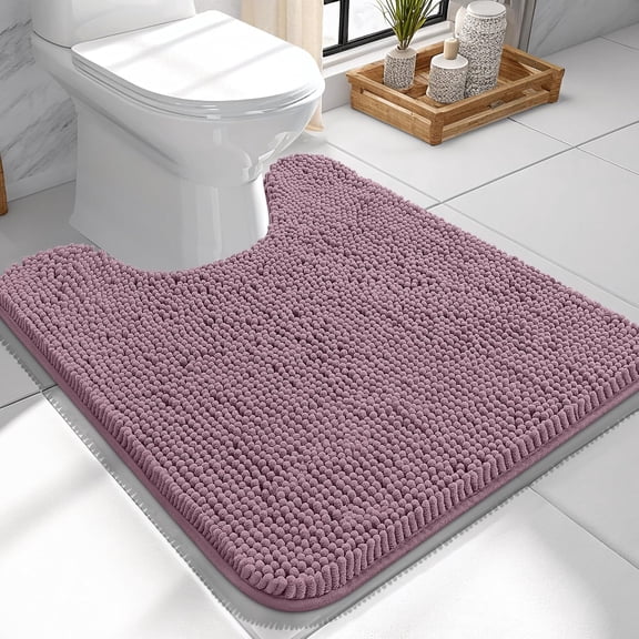HWYUTDSAQR-Toilet Rugs U-Shaped 24x24, Extra Soft Absorbent Chenille Contour Bathroom Rugs for Toilet, Dry Quickly, Machine Washable, Non-Slip Bath Mat, Deep Plum